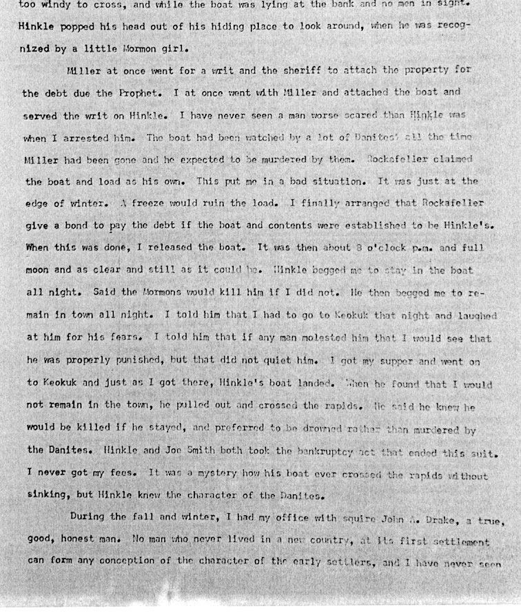 Typescript page from Hawkins Taylor’s autobiography.